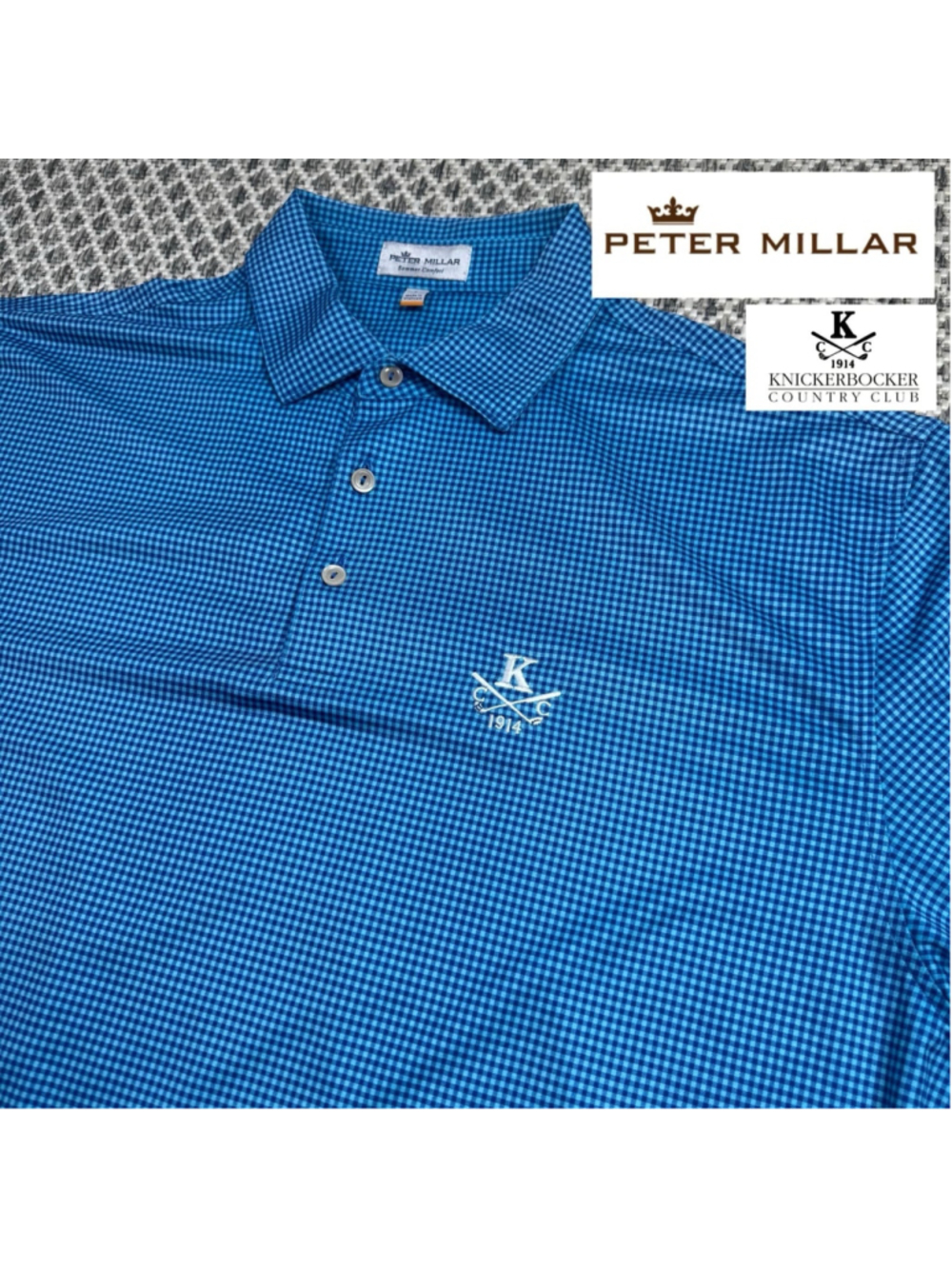 Knickerbocker Country Club Peter Millar Mens L Summer Comfort Golf Polo Blue
